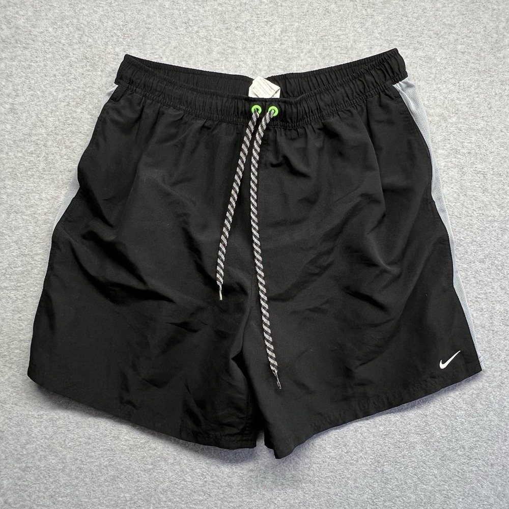 NIKE Swim Trunks Mens X-Large XL Black And Lime Green Pockets Drawstring